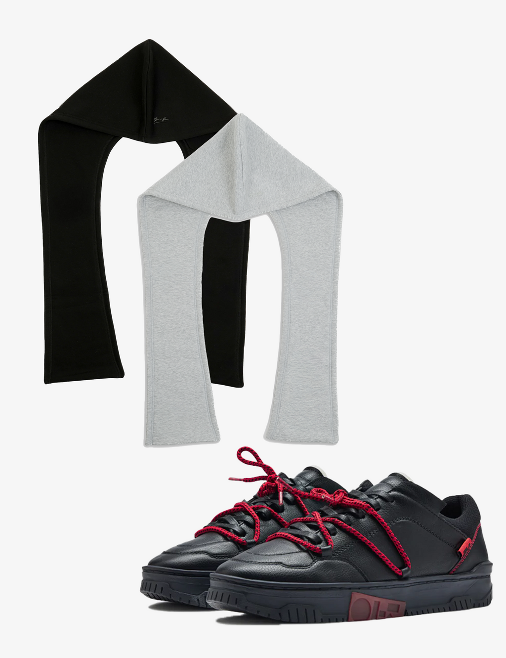 702 Black Red + Hood Shawl