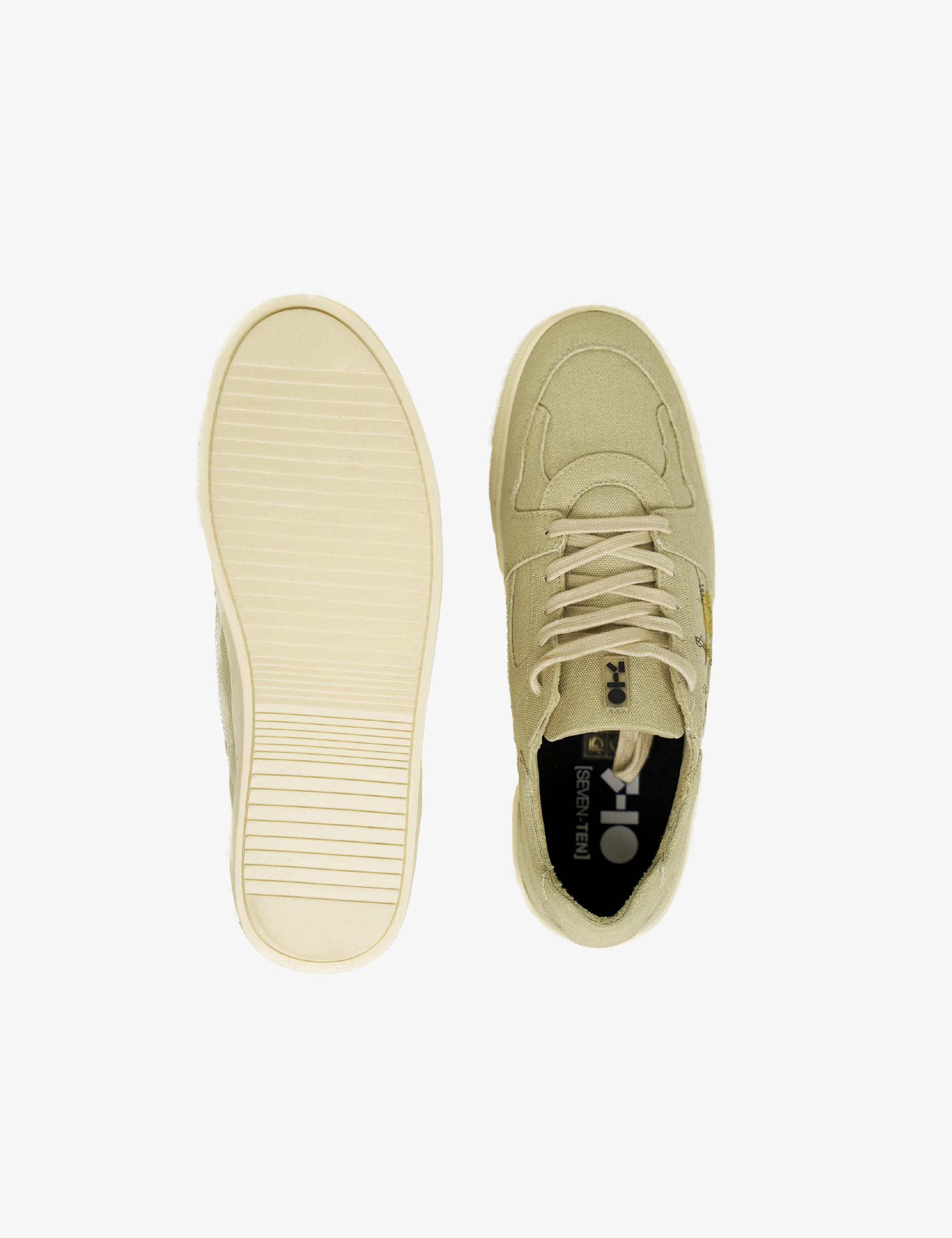 305 Bamboo beige doodle print canvas low-top sneaker - 7-10.in